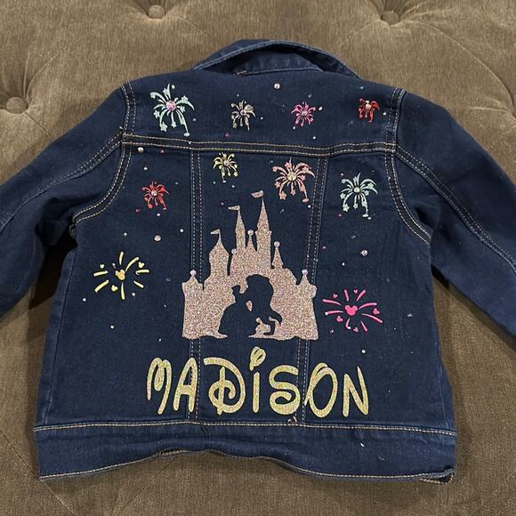 Custom made Disney jean jacket from dazzle candy size 3T MADISON - Picture 1 of 3